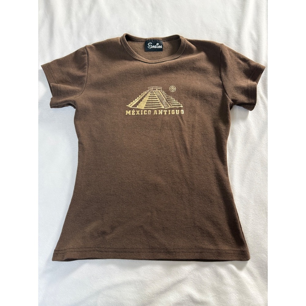 Sasian Mexico Antiguo Brown Graphic T-Shirt Women Short Sleeve Cotton Tee
